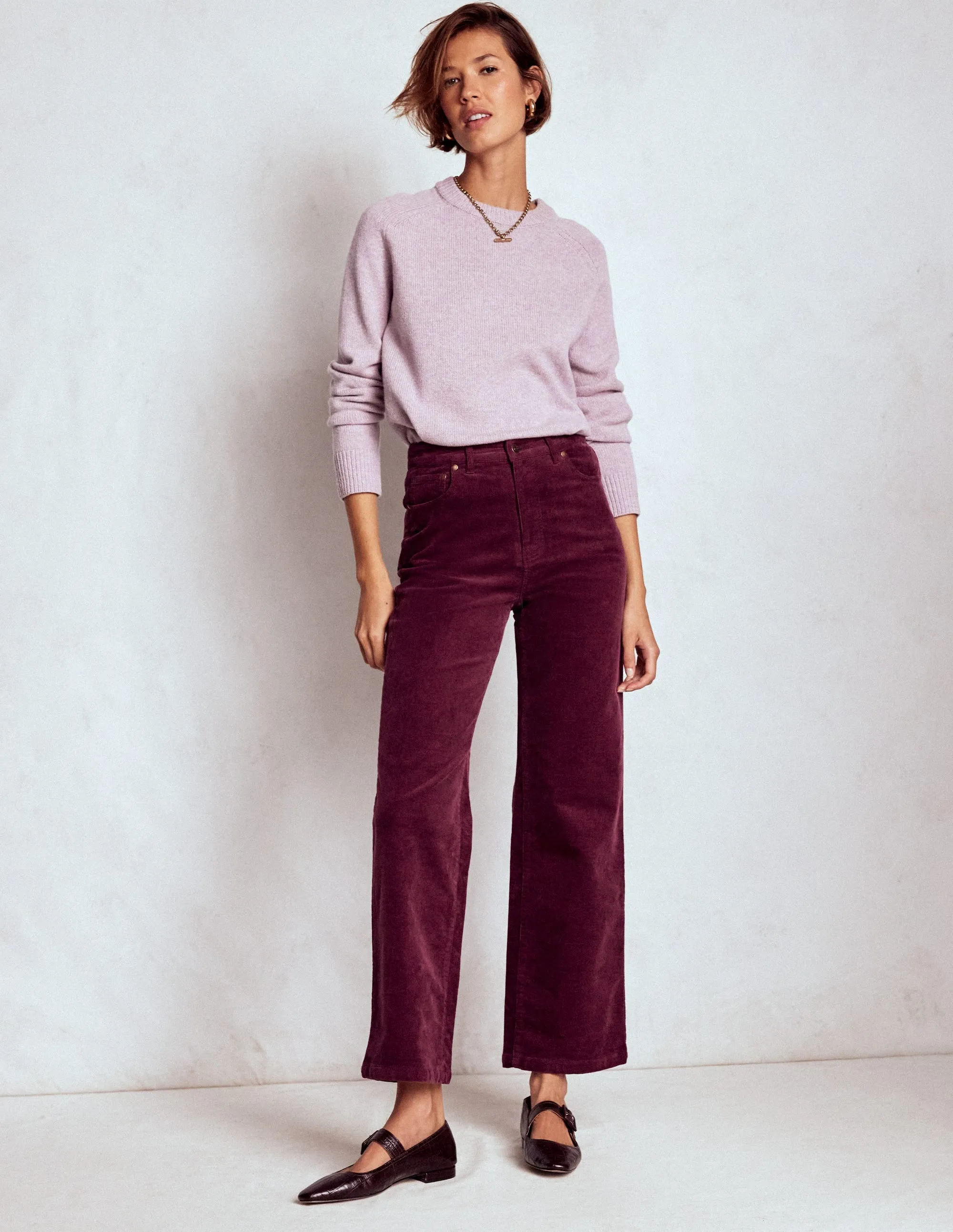 5-Pocket Cord Column Jeans-Burgundy Sporty Cut