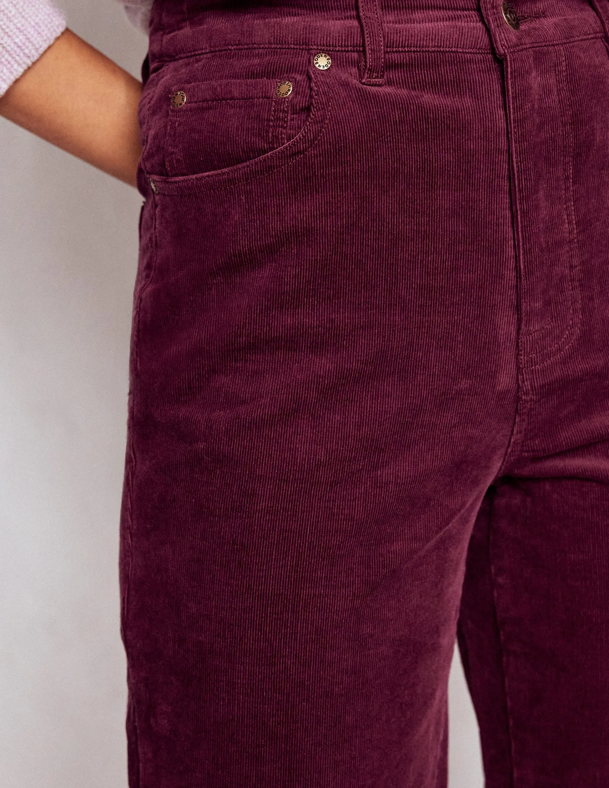 5-Pocket Cord Column Jeans-Burgundy Comfortable Style