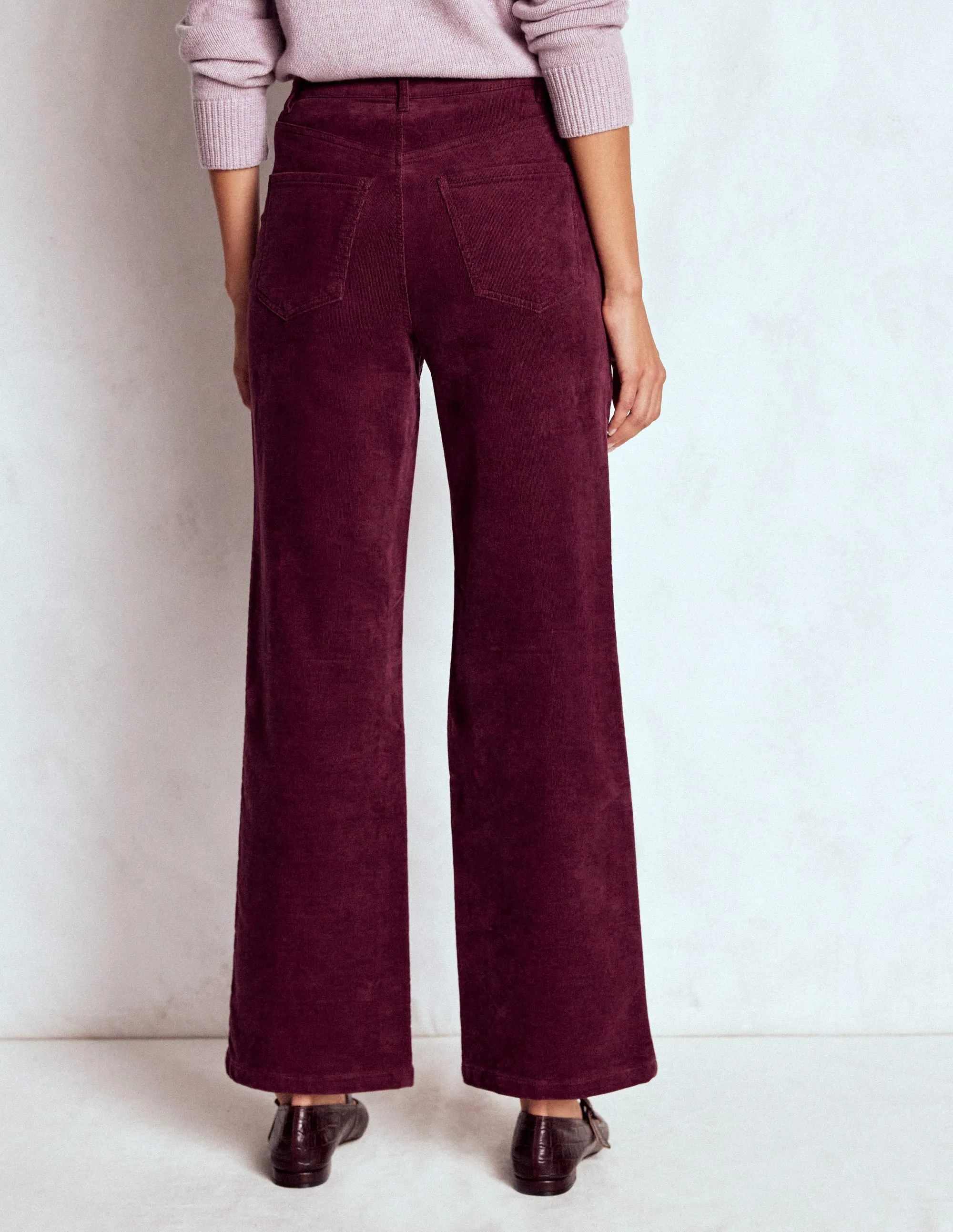 5-Pocket Cord Column Jeans-Burgundy Versatile Style