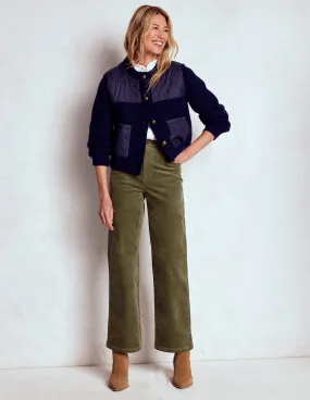 5-Pocket Cord Column Jeans-Green Durable Activewear Chic Fit
