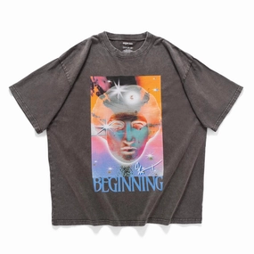 (EX580) BEGINNING Graphic Washed Tee Chic Wear Daily Trend