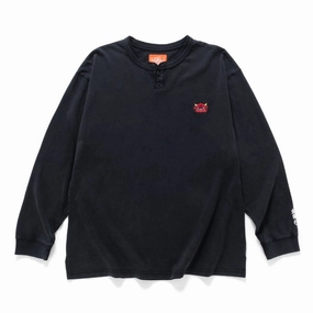 (EX612) Embroidery Henley Neck Long Sleeve Tee Active Comfort Wear