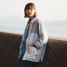 (JK393) Stripe Crazy Patchwork Jacket Insulated Cuffs Heat Trapping Layer Wind Resistant Lining