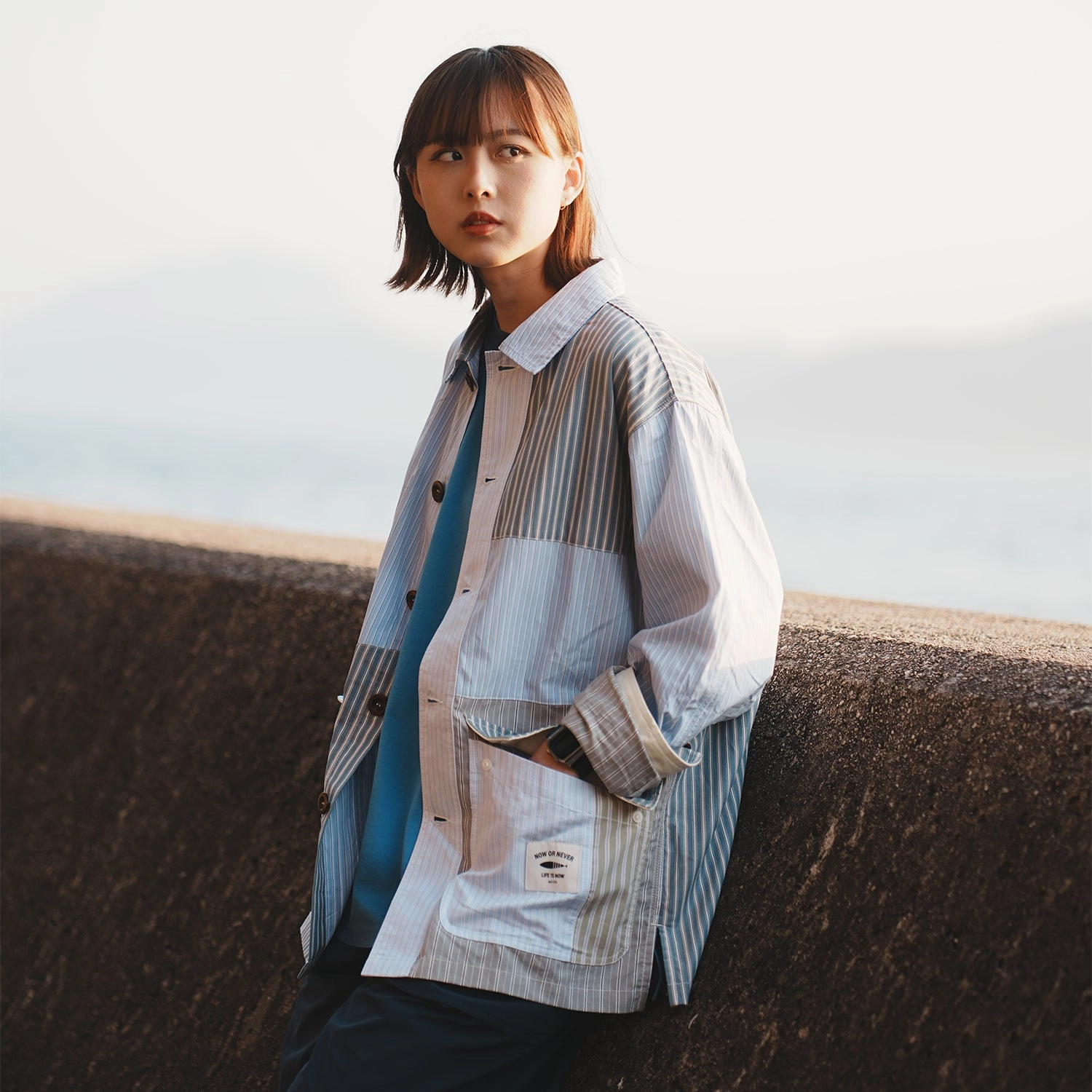 (JK393) Stripe Crazy Patchwork Jacket Insulated Cuffs Heat Trapping Layer Wind Resistant Lining