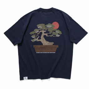 (ZT1158) Japanese Bonsai Patchwork Graphic Tee Organic Cotton Blend