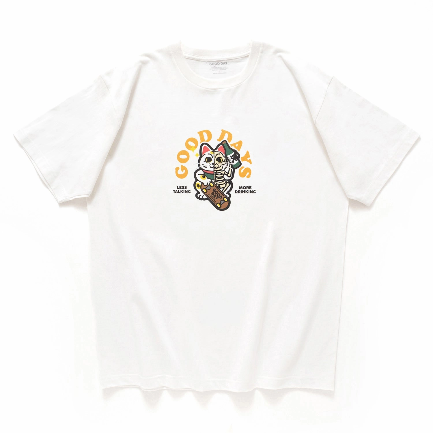 (ZT1295) Lucky Skater Cat Graphic Embroidery Tee Prom