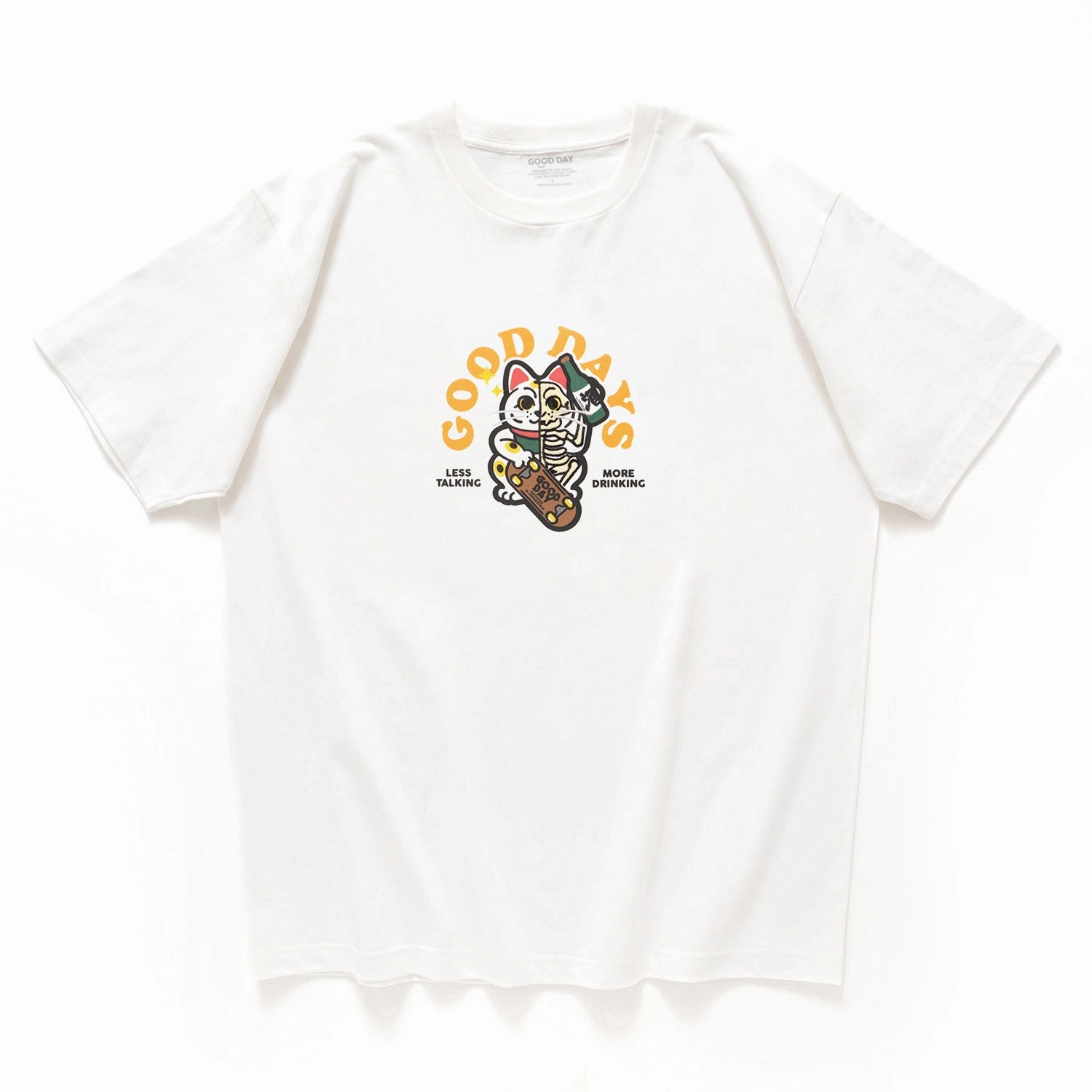 (ZT1295) Lucky Skater Cat Graphic Embroidery Tee Comfortable Look