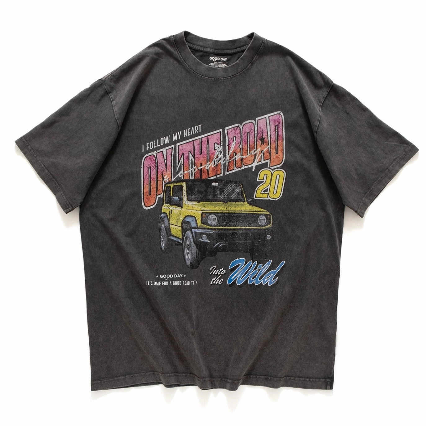 Layered Neckline Sleek Design (ZT1307) On The Road Jeep Graphic Tee