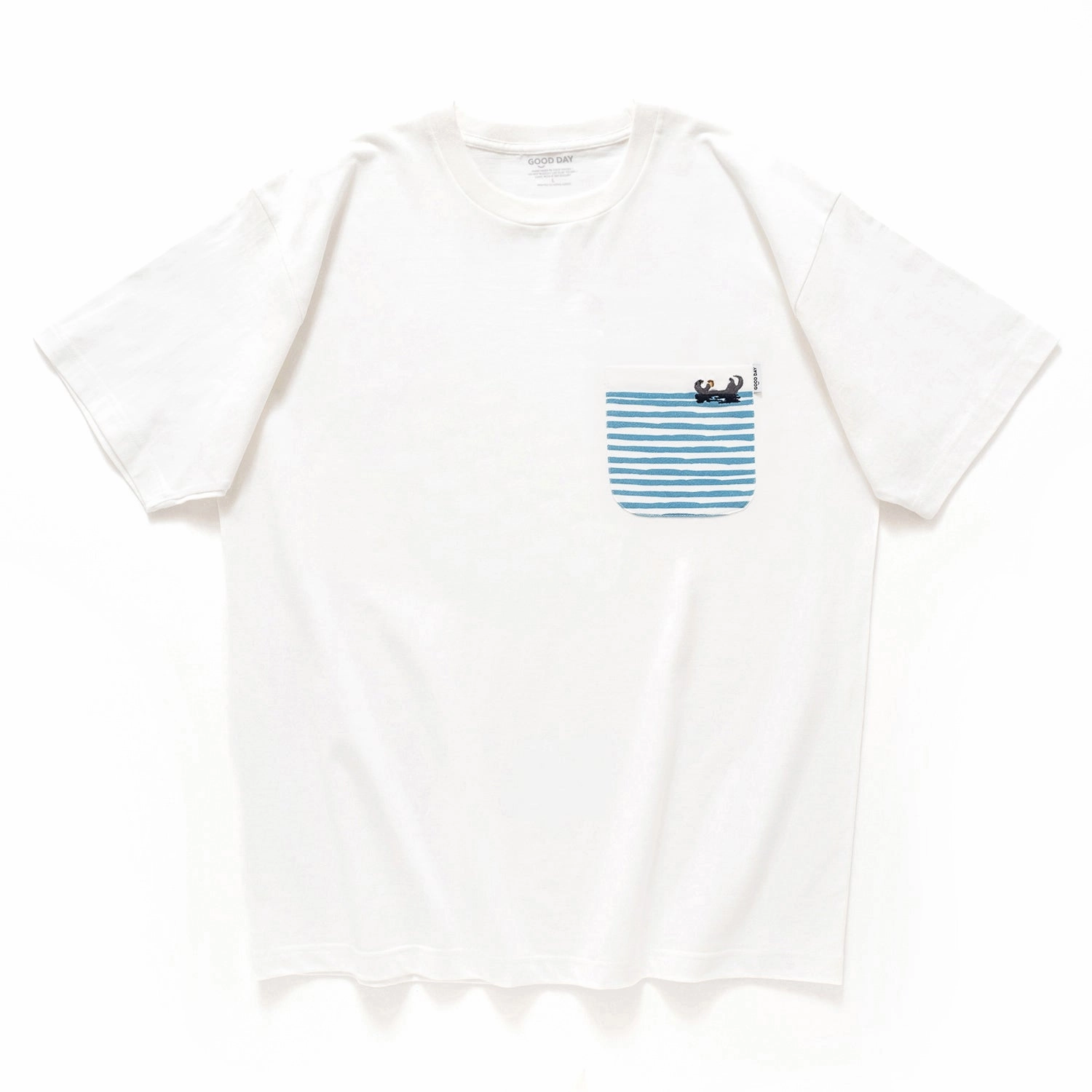 (ZT1389) Otter Graphic Embroidery Pocket Tee Feminine Touch QuickDry