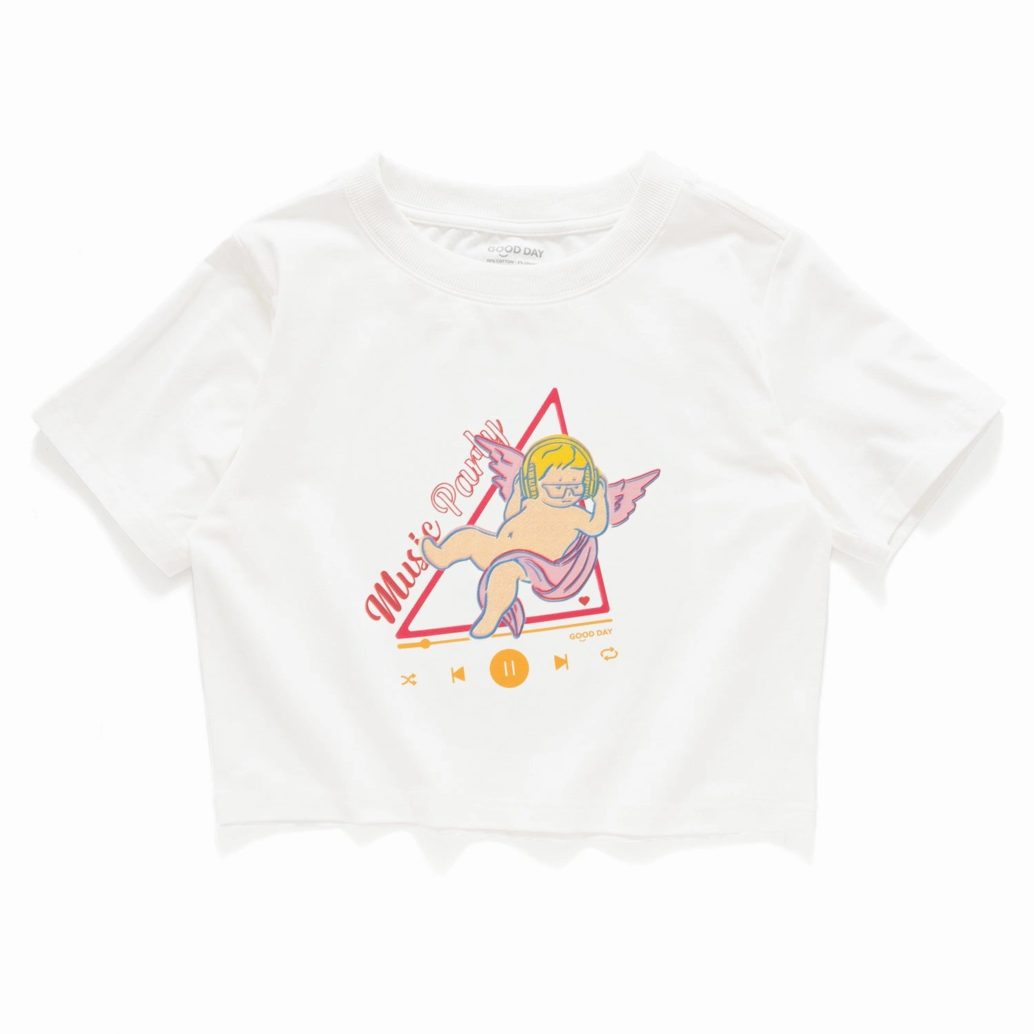(ZT1419) Music Angel Graphic Cropped Tee Breathable Wearable
