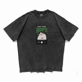 (ZT1512) Selfie Cat Graphic Tee Soft Touch Texture Comfy Layer Wear
