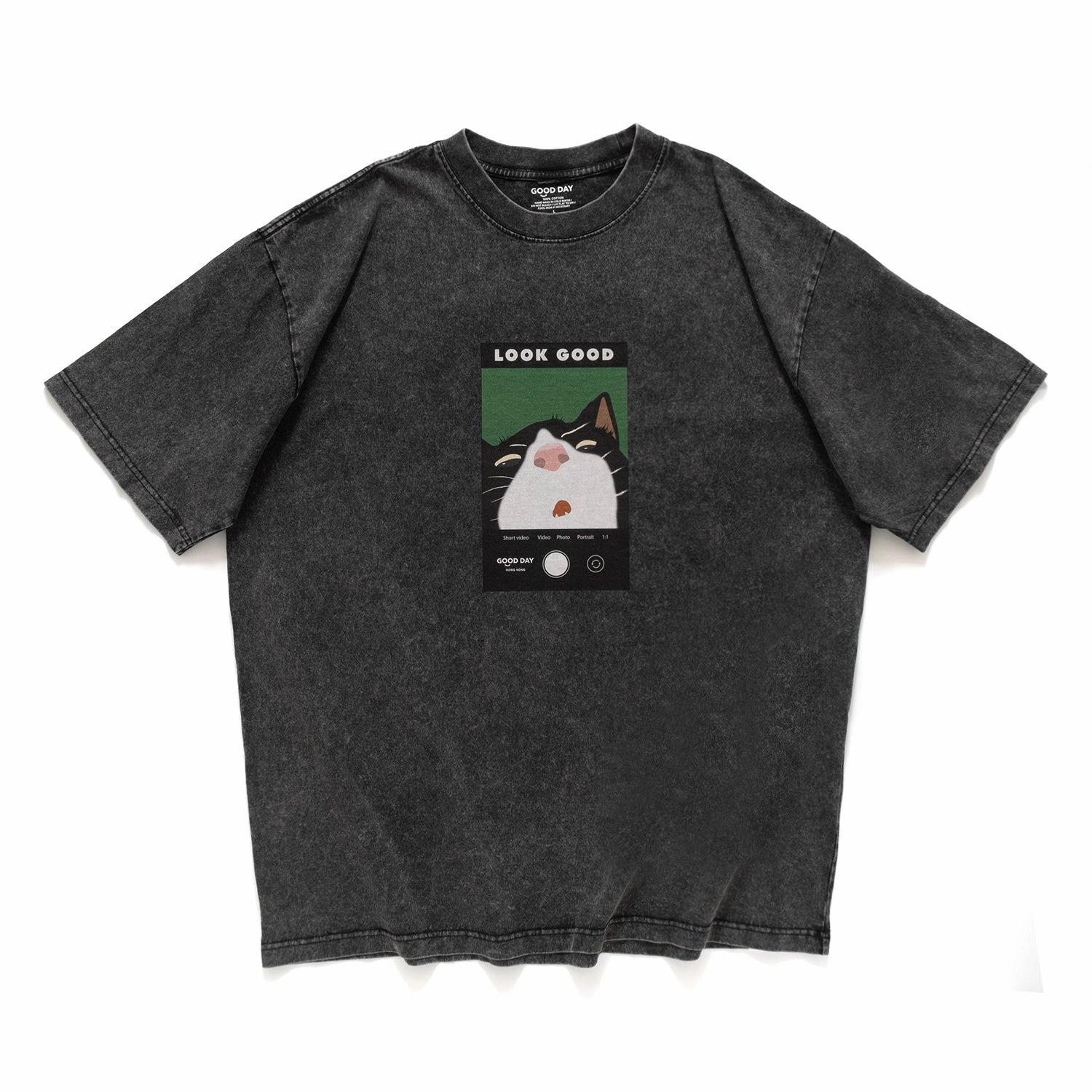 (ZT1512) Selfie Cat Graphic Tee MultiPly Fabric Cozy Look Wear