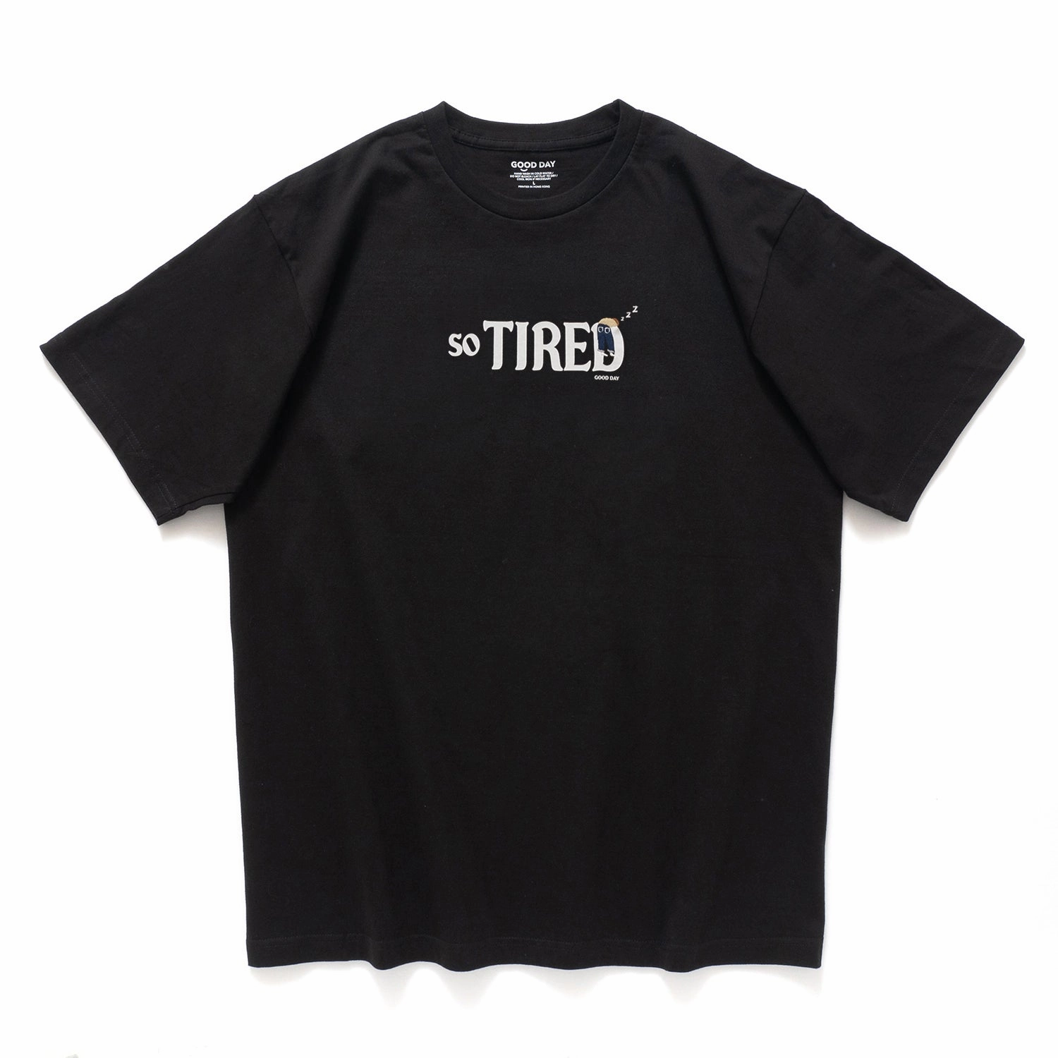 Breathable Yarn Composition Multi Panel Structure (ZT1532) So Tired Graphic Embroidery Tee
