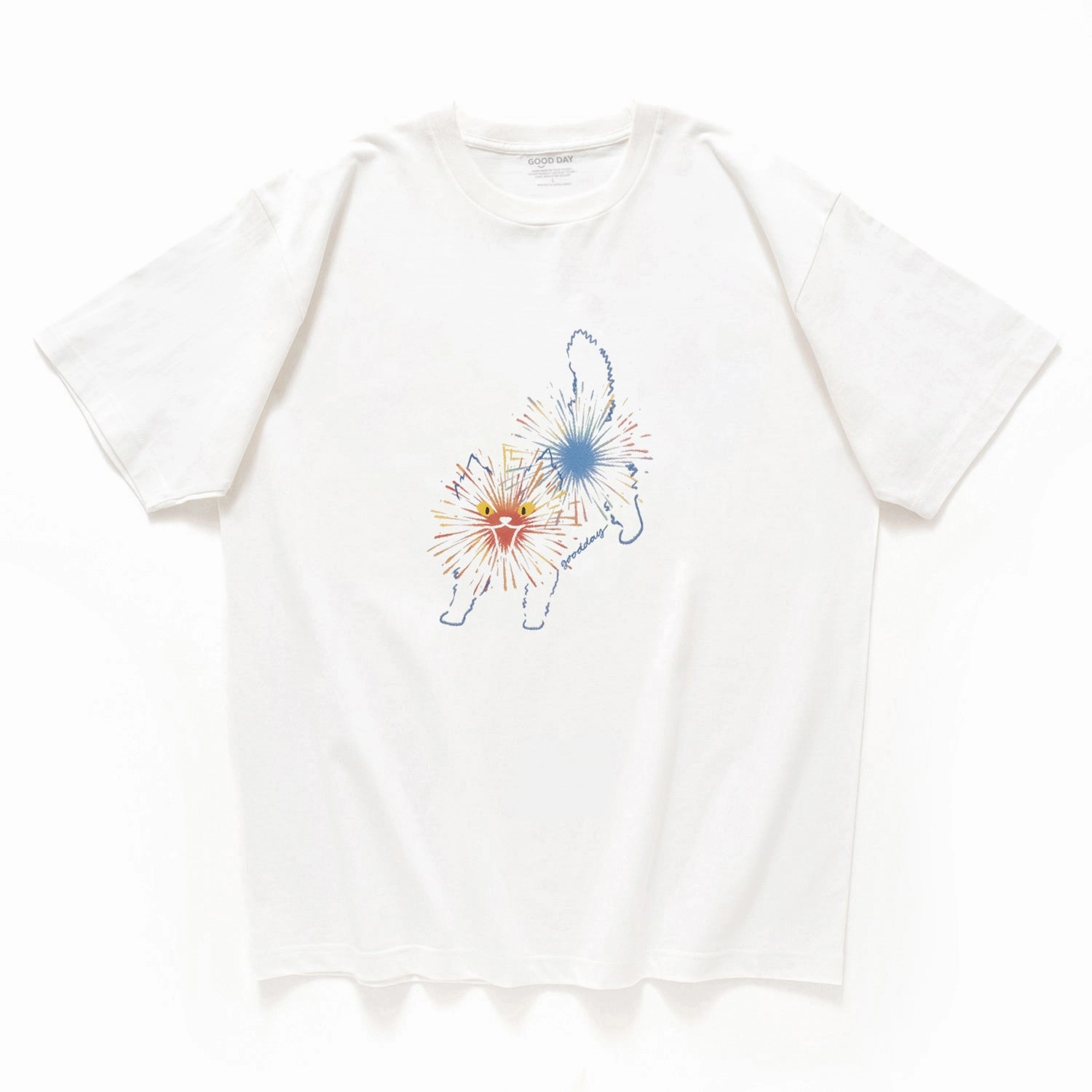 (ZT1548) Fireworks Cat Graphic Tee Quality Fabric Essential Fashion