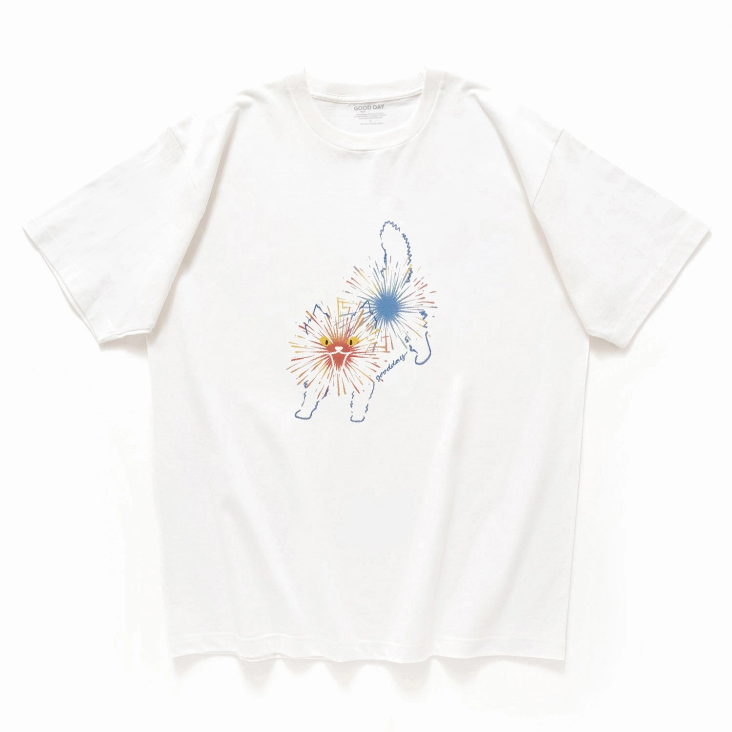 (ZT1548) Fireworks Cat Graphic Tee TaglessDesign