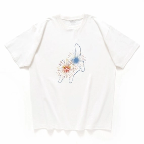 (ZT1548) Fireworks Cat Graphic Tee TaglessDesign