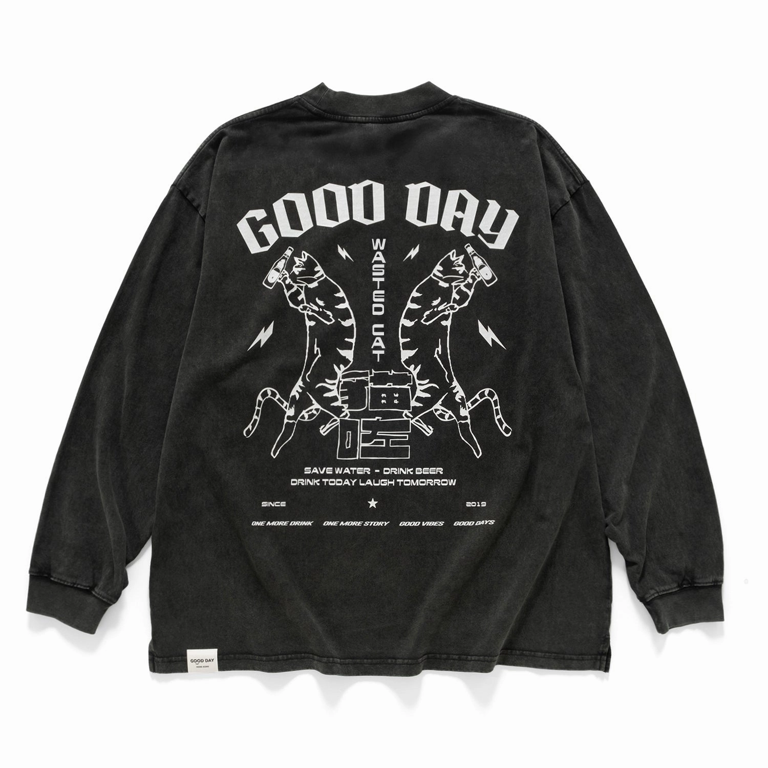 Casual Layer Wear Recycled Material (ZT1574) Wasted Cat Graphic Long Sleeve Tee