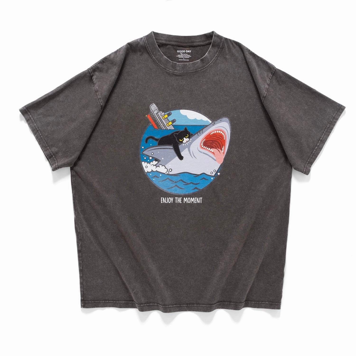 (ZT1615) Enjoy the Moment Graphic Washed Tee Pre Shrunk Fabric Seasonal Must-Have