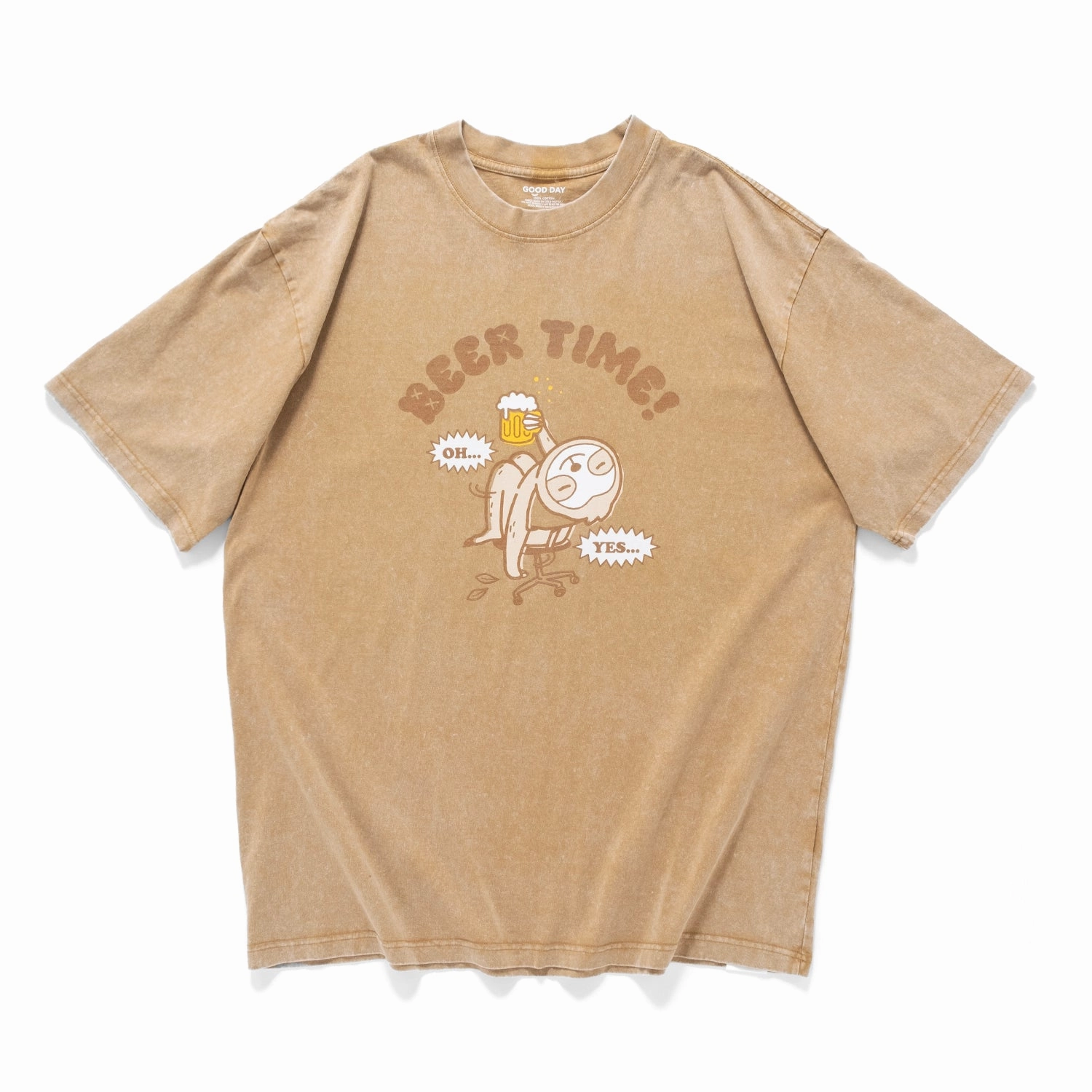 hypoallergenic (ZT1624) Sloth Beer Graphic Washed Tee