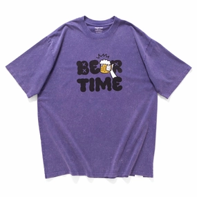 (ZT1626) Beer Time Graphic Washed Tee Distressed Hem Finish Anti Shrinkage Treatment