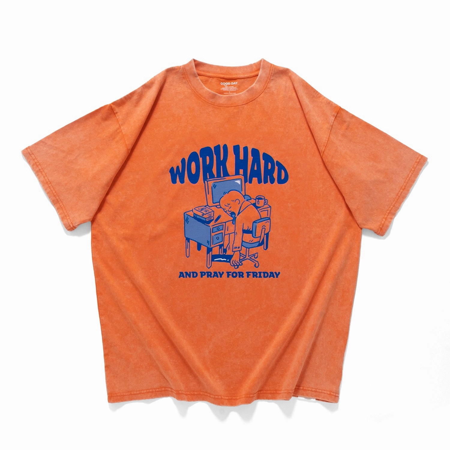 (ZT1648) Work Hard Graphic Washed Tee Popular UV protection layer