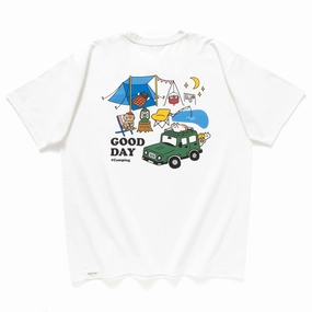 (ZT1669) Camping Cat Graphic Pocket Tee Summer Wardrobe MinimalistStitching