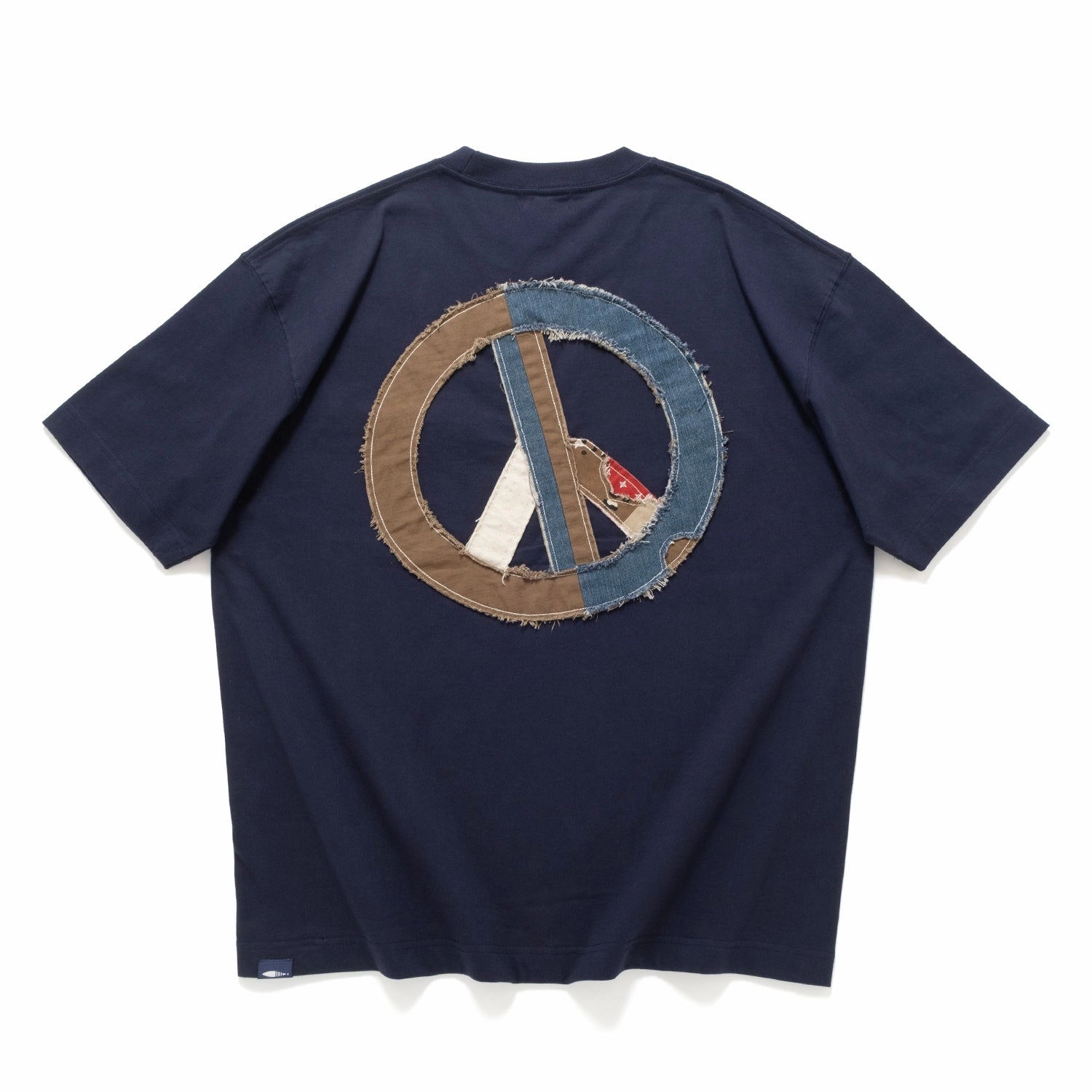 (ZT1714) Peace Symbol Patchwork Pocket Tee Urban Casual