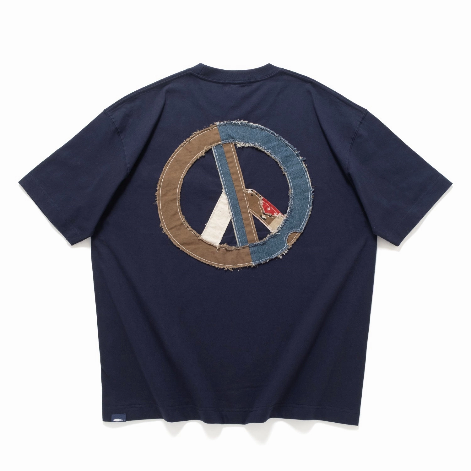 (ZT1714) Peace Symbol Patchwork Pocket Tee Lightweight Construction No Shrink Fabric