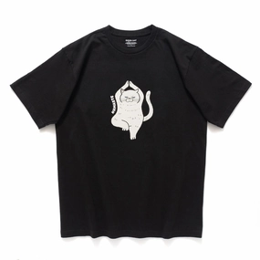 (ZT1730) Namaste Cat Graphic Tee Side Vent Design