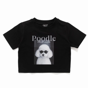 (ZT1743) Poodle Photoprint Cropped Tee Wrinkle Resistant Material