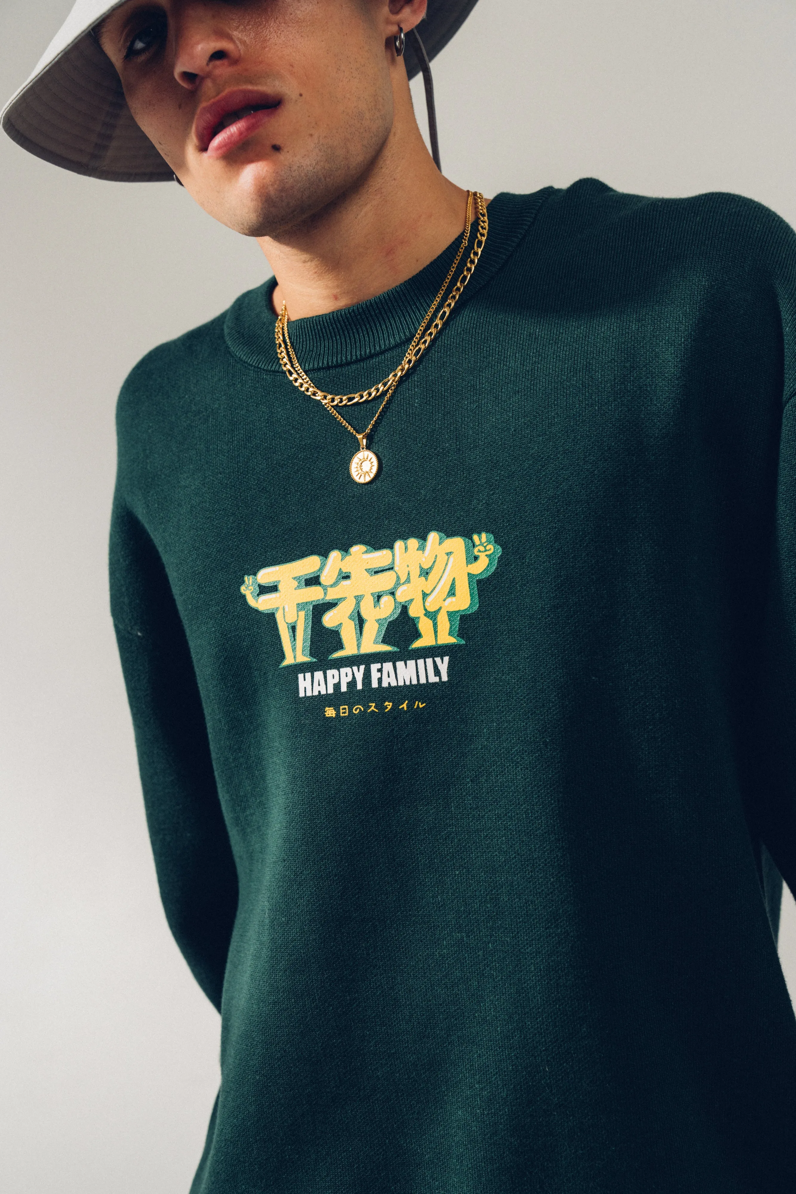Smart Wear Comfy Feel A Thousand Futures 'Happy Family' Knit Sweater - Forest Green