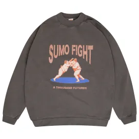 A Thousand Futures 'Sumo Fight' Vintage Washed Sweater - Charcoal Cozy Fit Warm Appeal