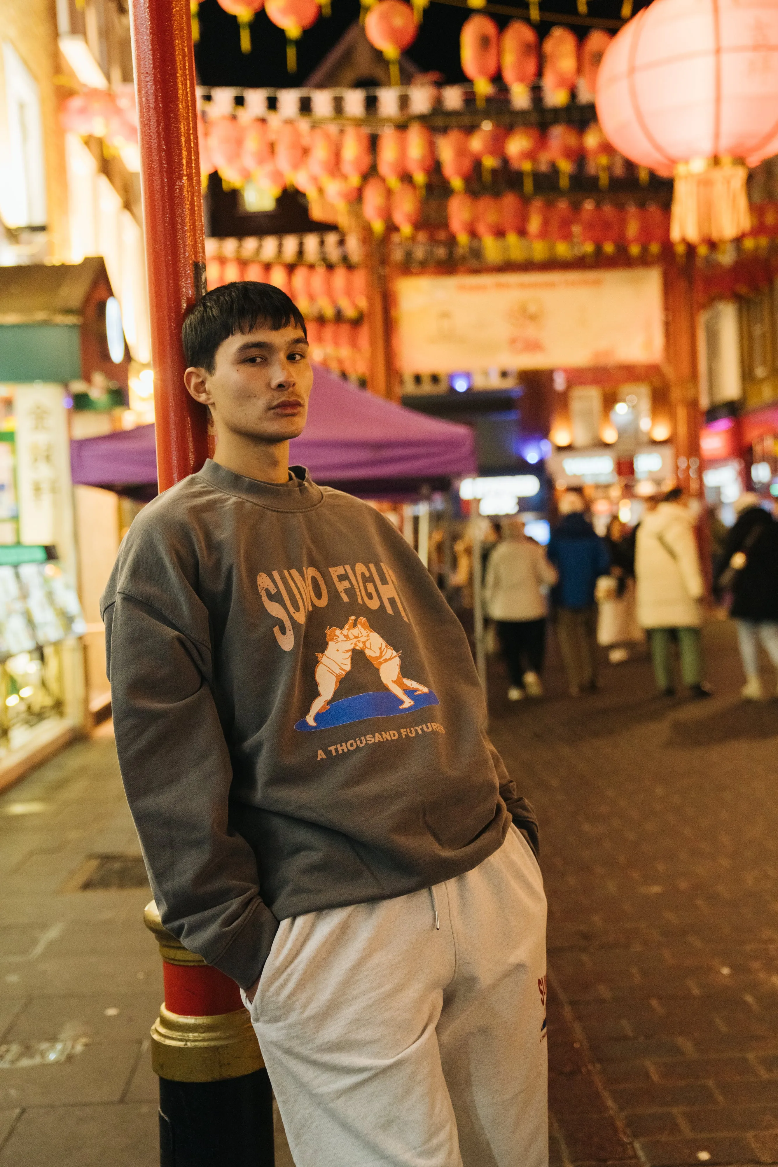 Casual Layering Soft touch layer A Thousand Futures 'Sumo Fight' Vintage Washed Sweater - Charcoal