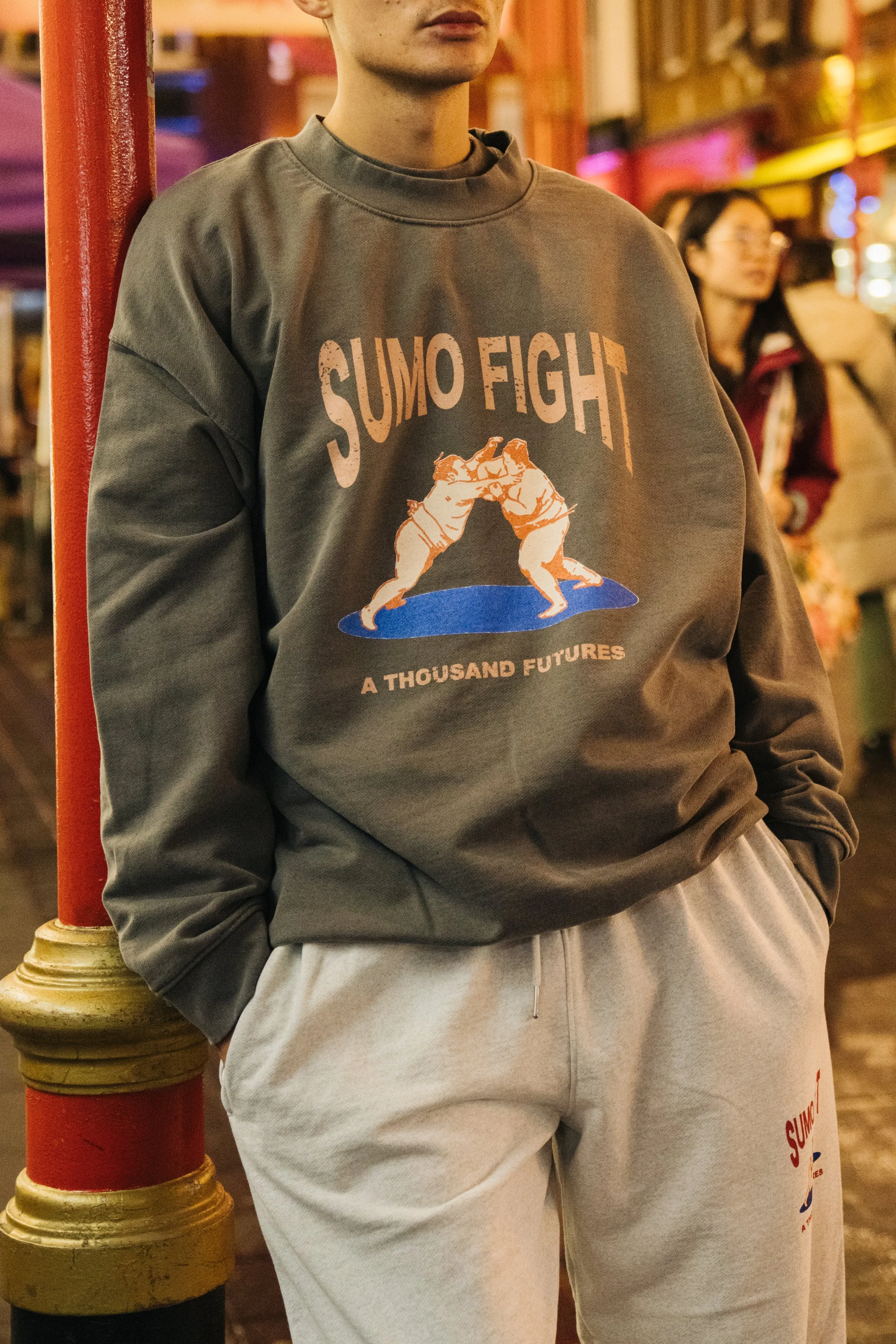 A Thousand Futures 'Sumo Fight' Vintage Washed Sweater - Charcoal Effortless Layering
