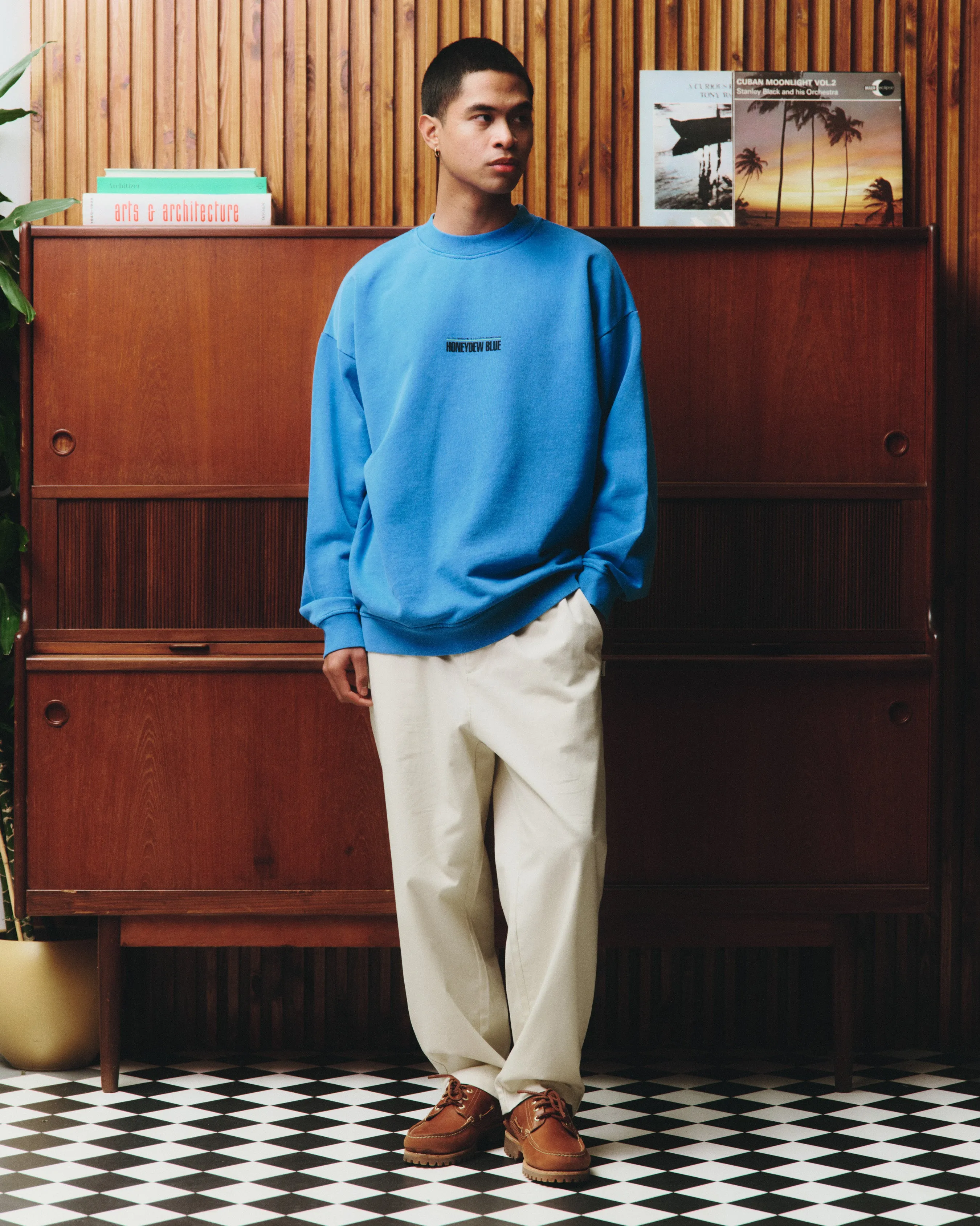 A Thousand Futures x GK 'Honeydew Blue' Vintage Washed Sweater - Cobalt Blue Soft Fabric Dynamic Ventilation Panels