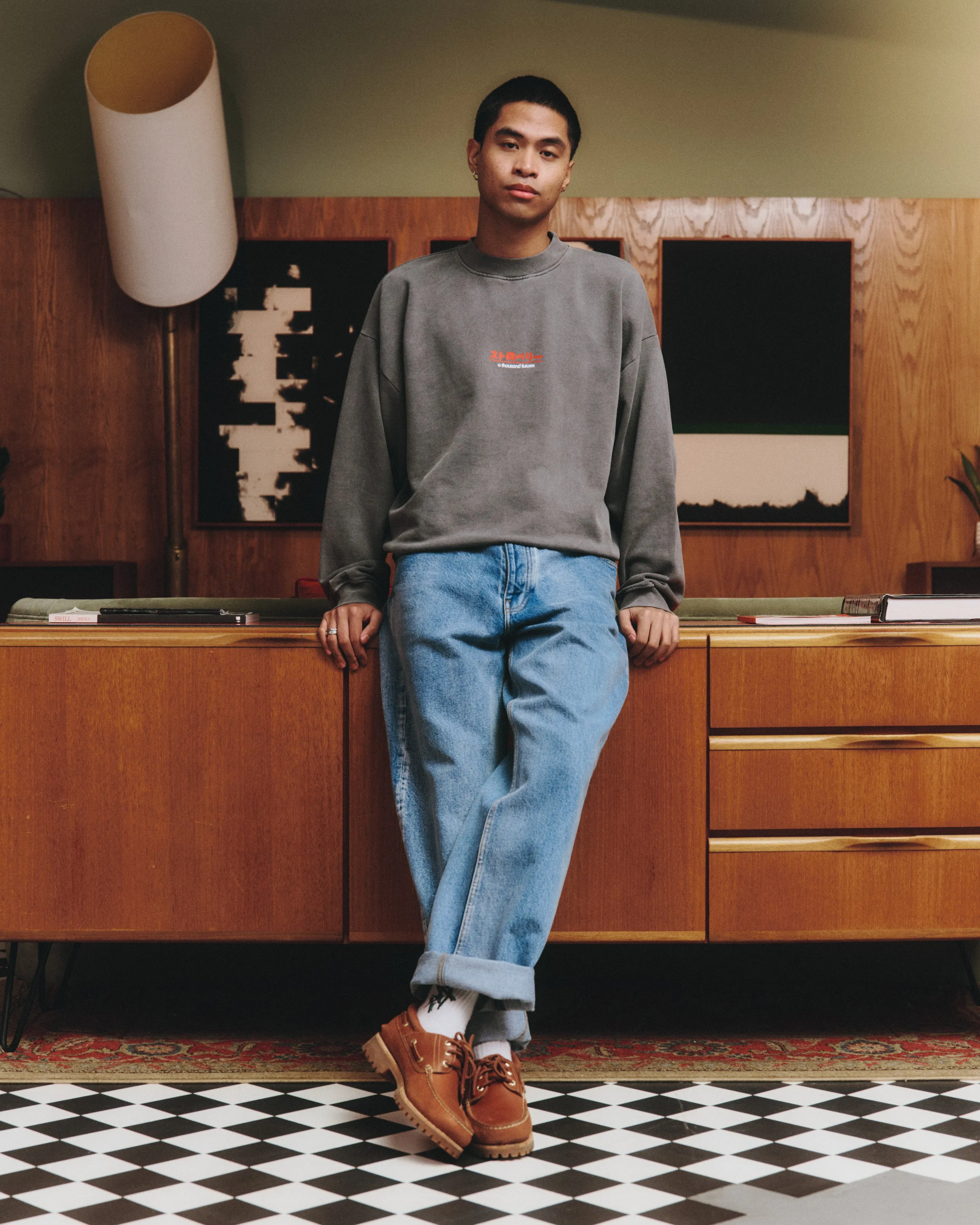 Cozy Thermal Quick drying material A Thousand Futures x GK 'Strawberry' Vintage Washed Sweater - Charcoal
