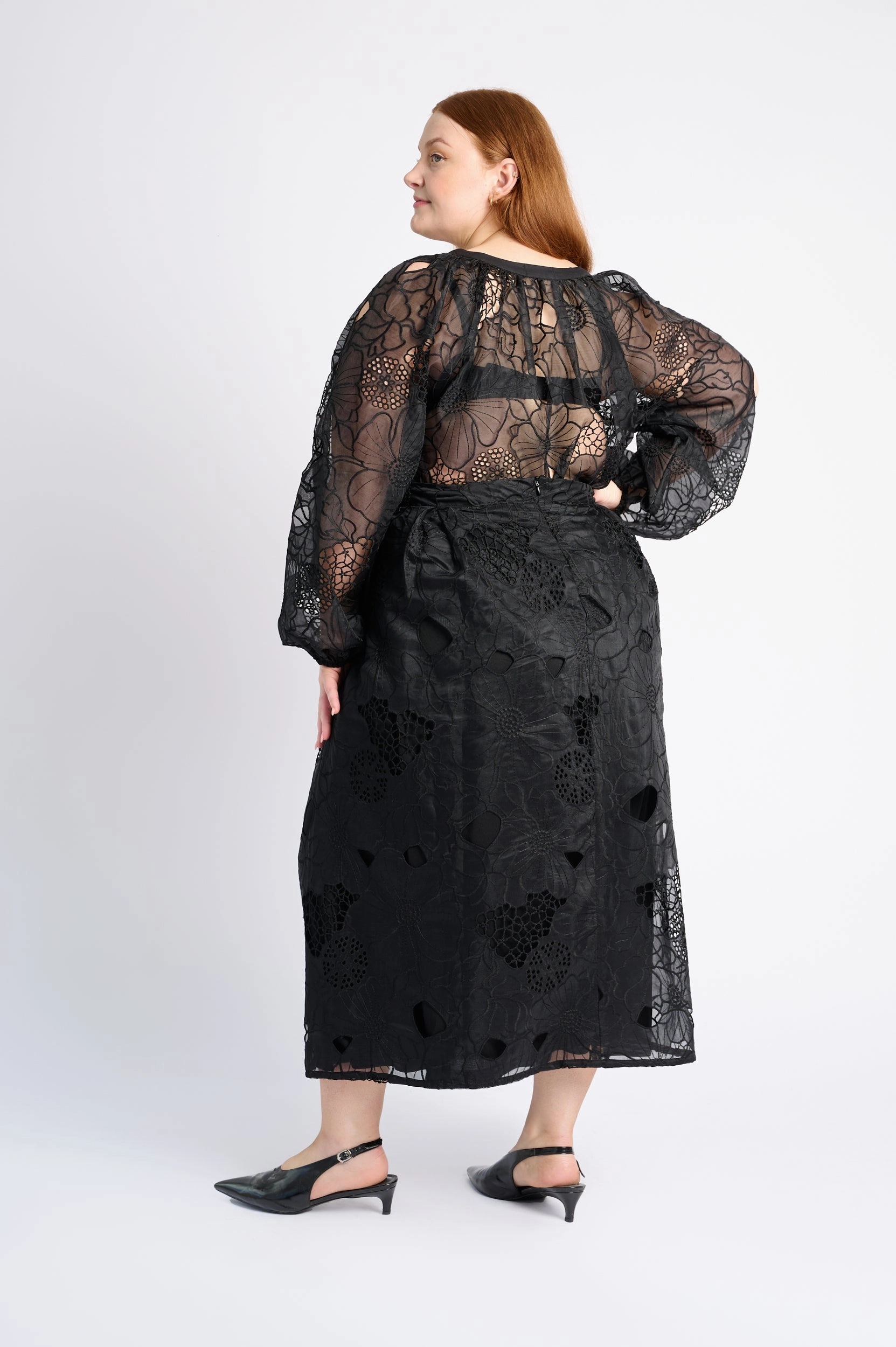 A Line Skirt in Embroidered Organza Hidden pockets Daily Style