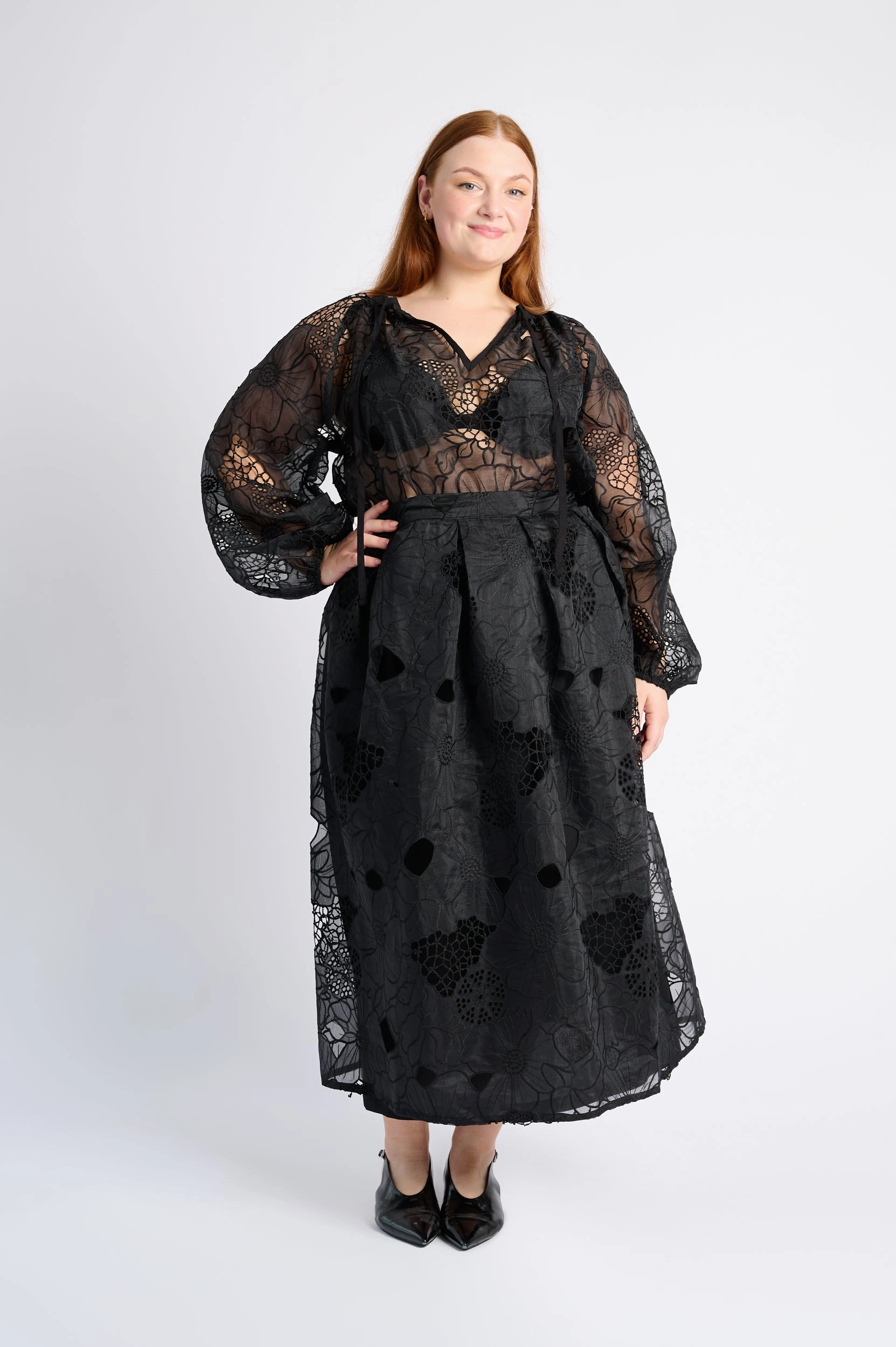 Budget Friendly Erasable Crease A Line Skirt in Embroidered Organza