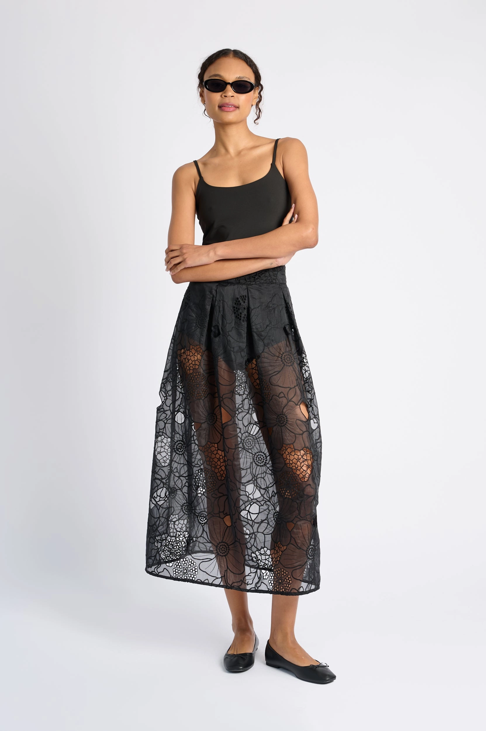 A Line Skirt in Embroidered Organza Curve Friendly