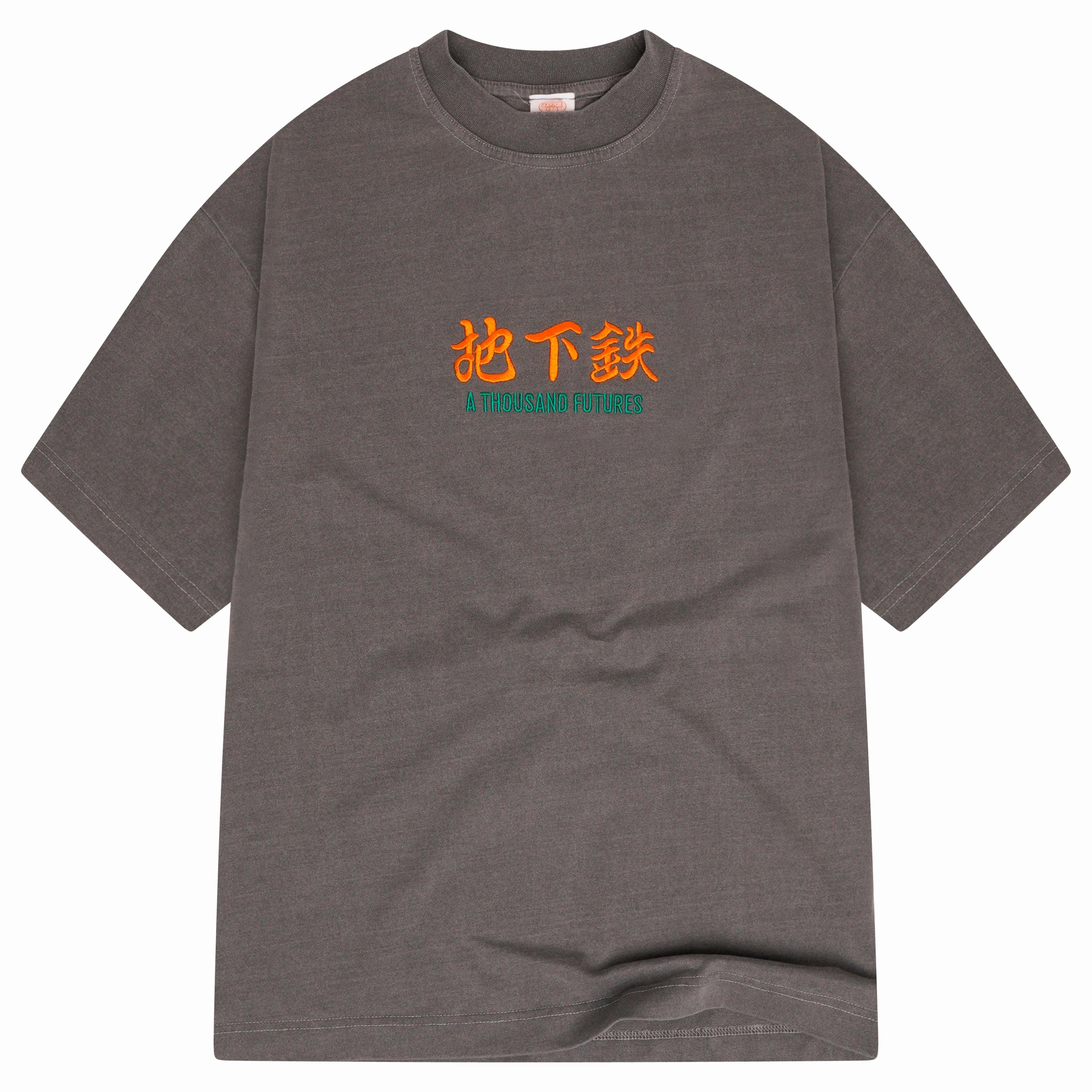 A Thousand Futures 'Logo' Embroidered Vintage Washed Tee - Charcoal Perfect Wear Breathable Fit Wear