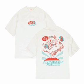 A Thousand Futures 'Lucky Cat' Tee - Vintage White Fresh Outfit Style High-End Quality