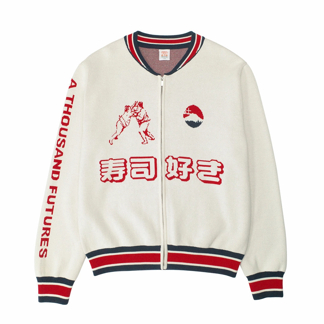 A Thousand Futures 'Ritual' Knit Zip Bomber - Beige Modular Layering