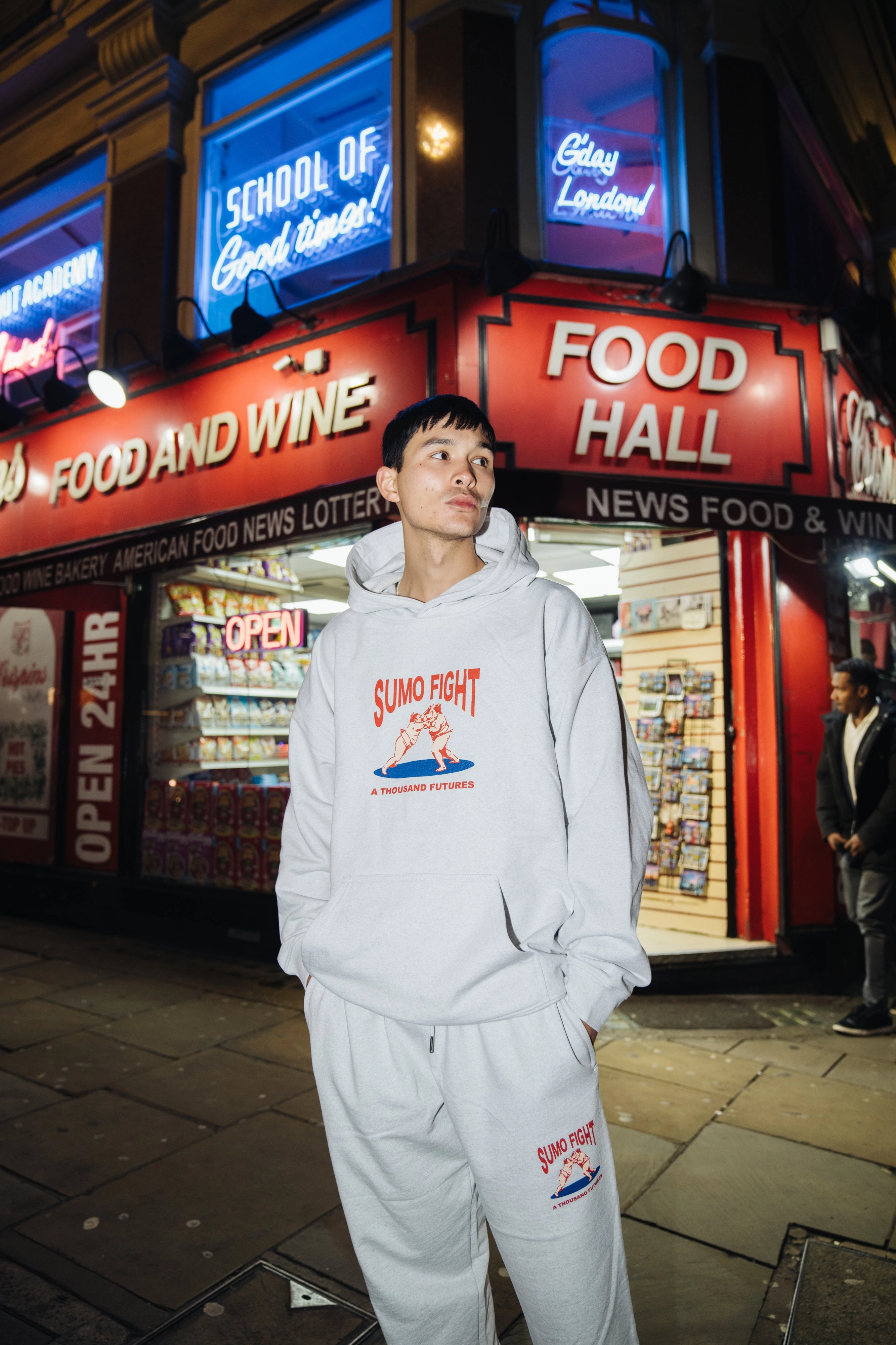 Recycled Material Compact Knit Collar A Thousand Futures 'Sumo Fight' Hoodie & Jogger Set - Ash
