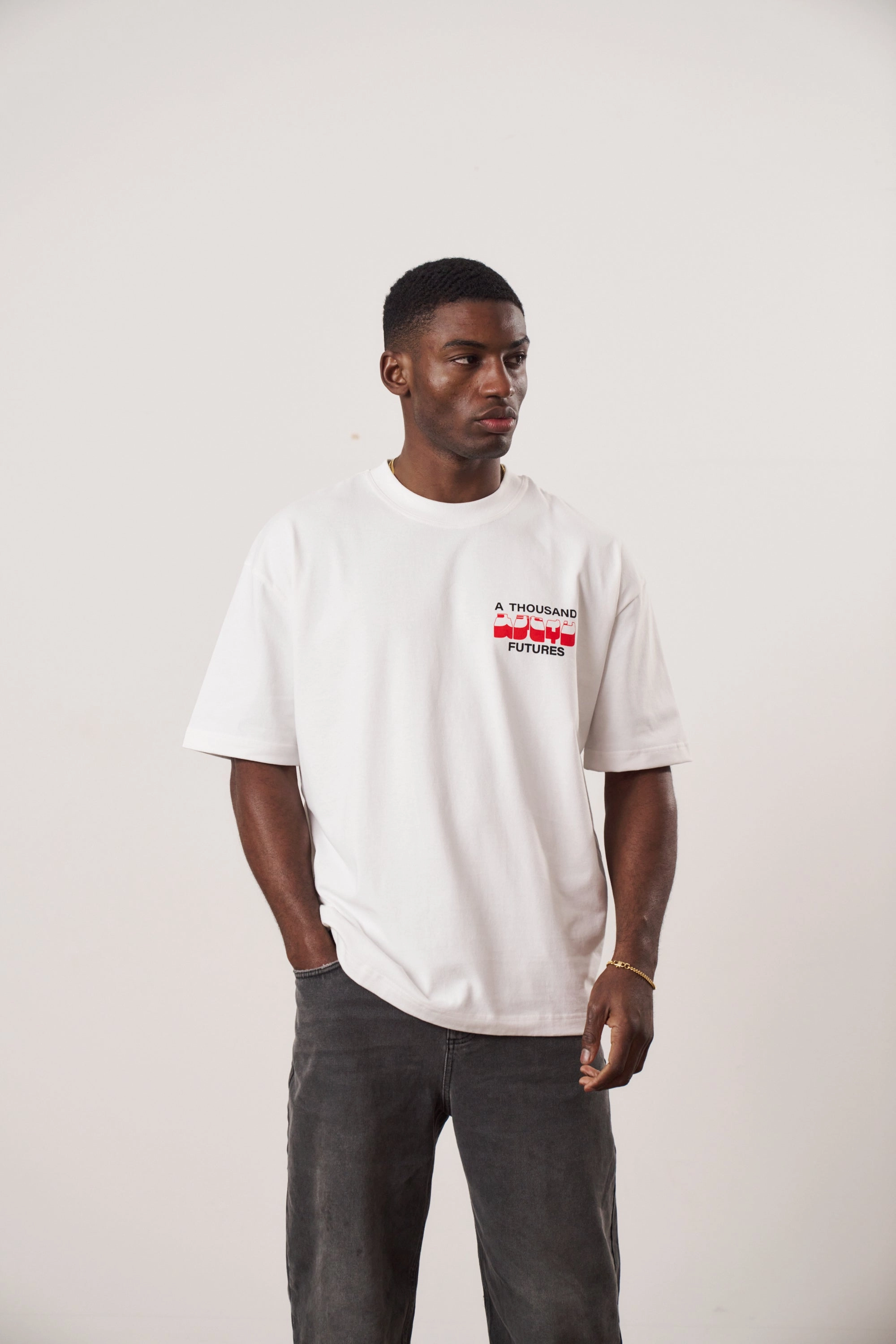 A Thousand Futures x GK 'Apple' Tee - White Minimalist Aesthetic