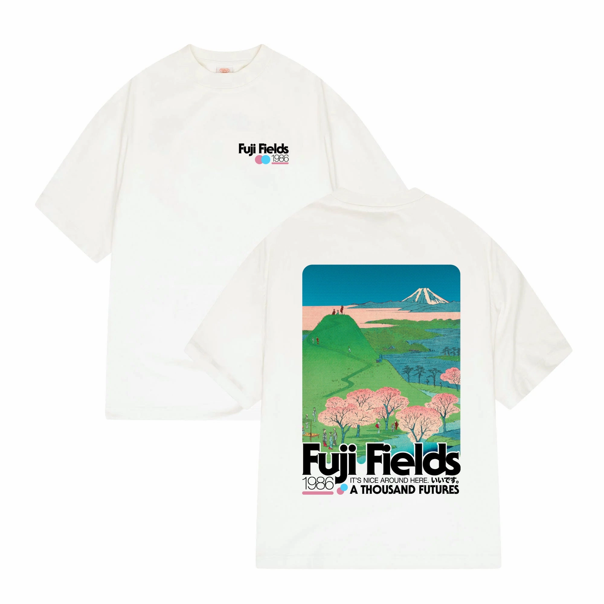 Flexible Neckband A Thousand Futures x GK 'Fuji Fields' Tee - White