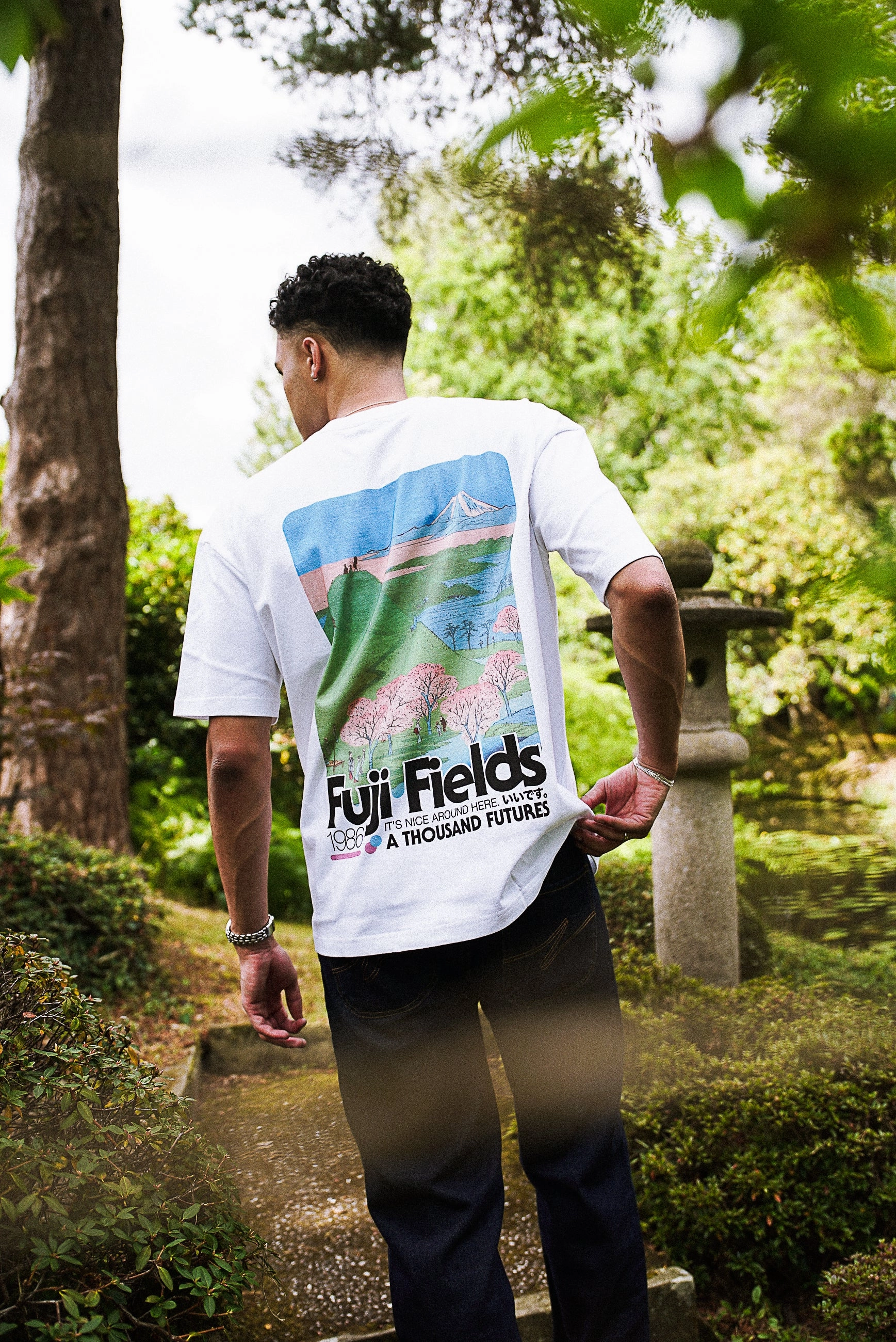 A Thousand Futures x GK 'Fuji Fields' Tee - White Laser Cut Edges Athletic and Cool