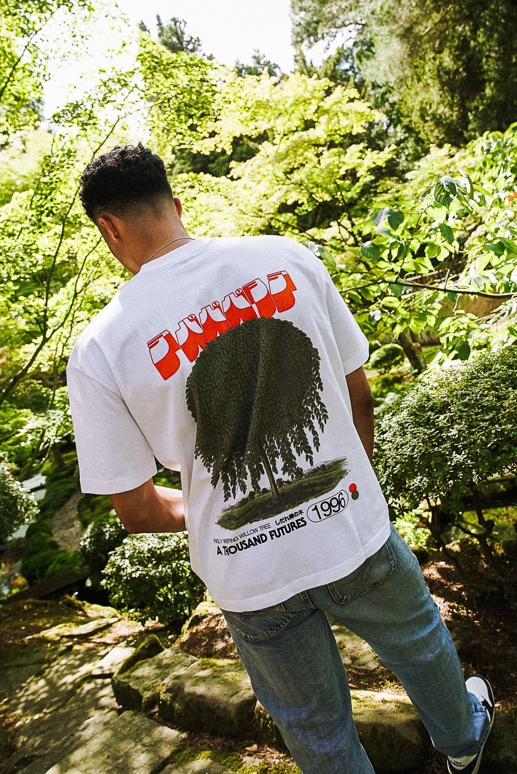 A Thousand Futures x GK 'Weeping Willow' Tee - White Collared Effortless Layer