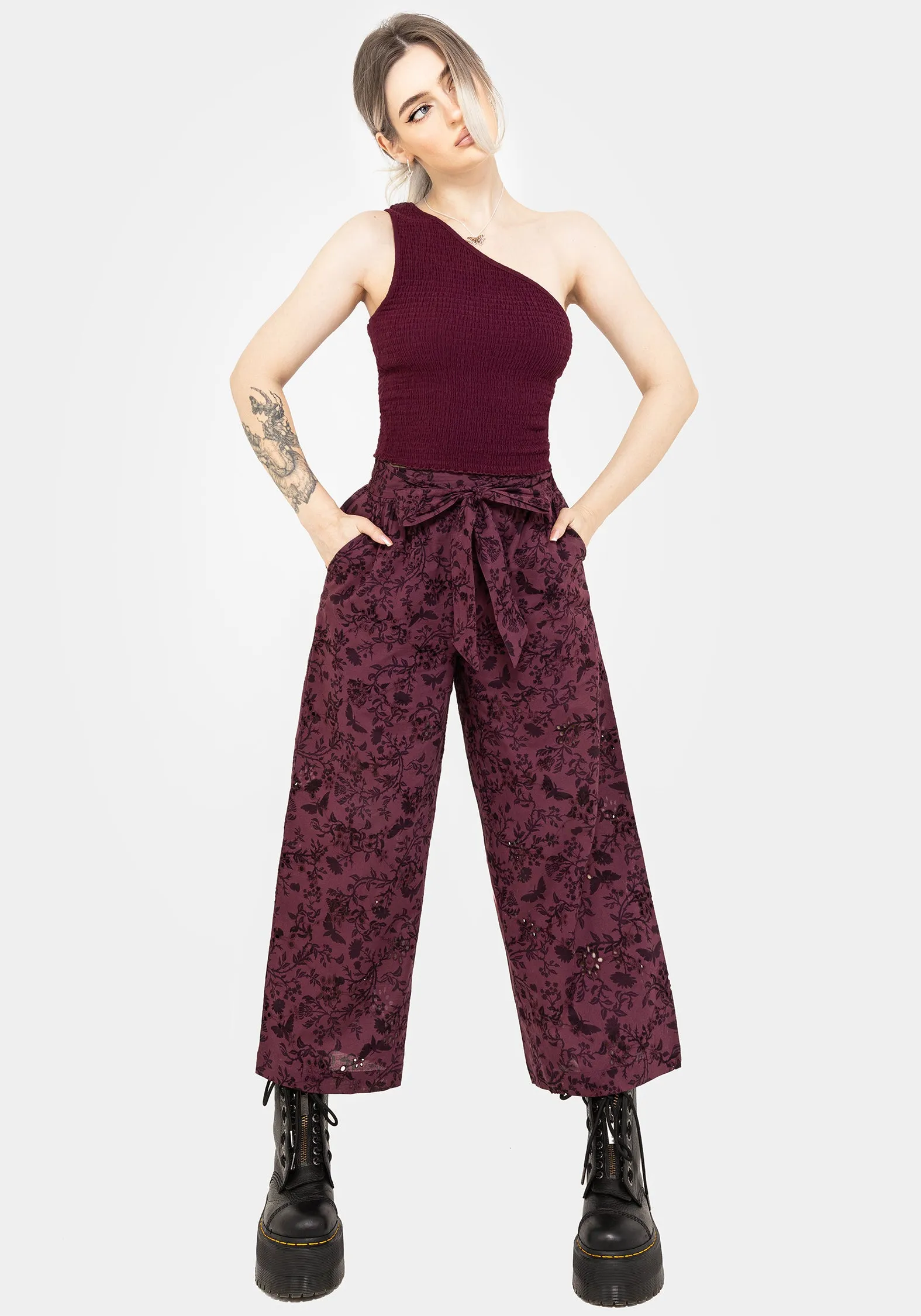 Morgana Cotton Broderie Tie Waist Culottes Tough Build Stretch Panel