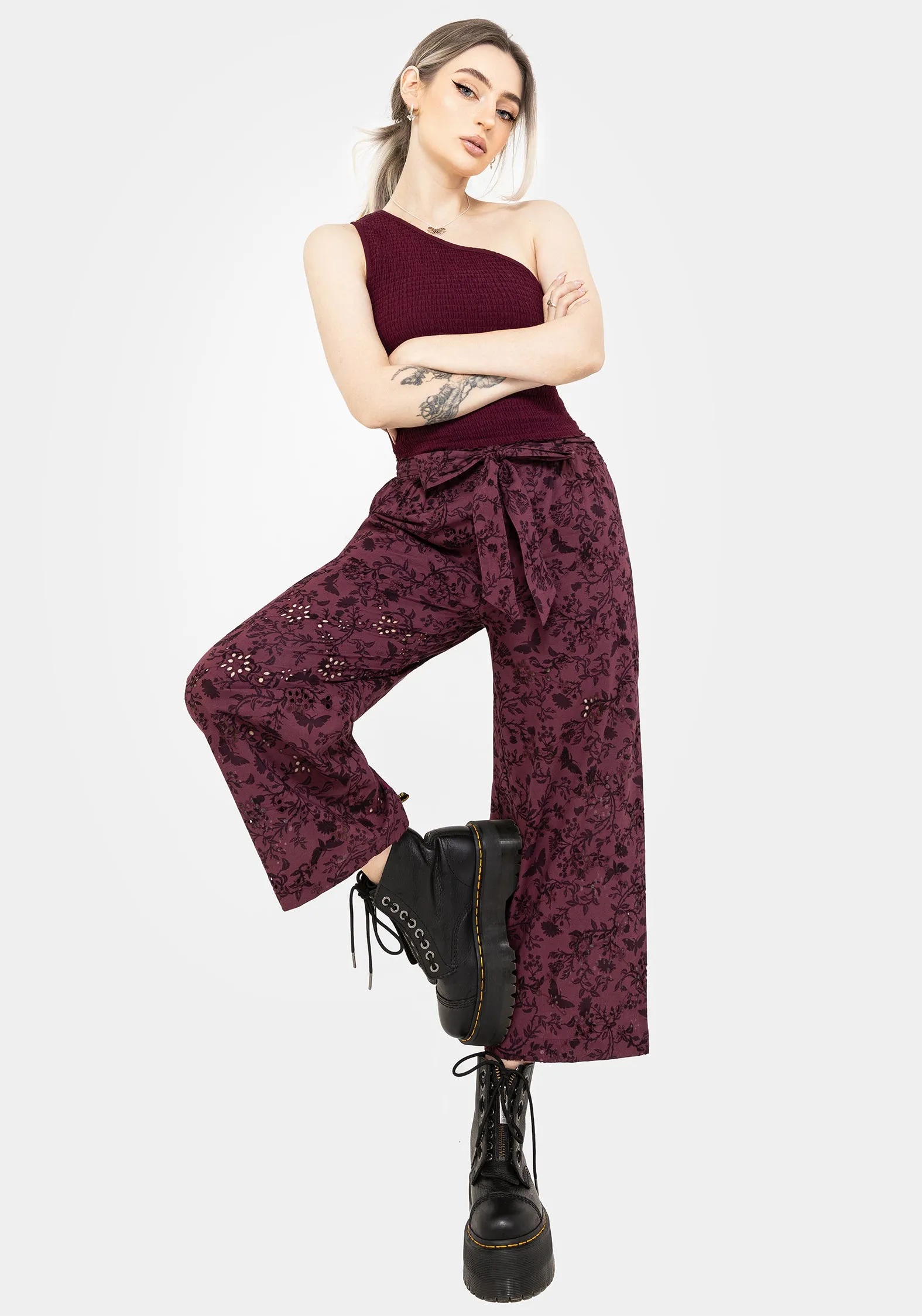 Comfy All-Day Morgana Cotton Broderie Tie Waist Culottes