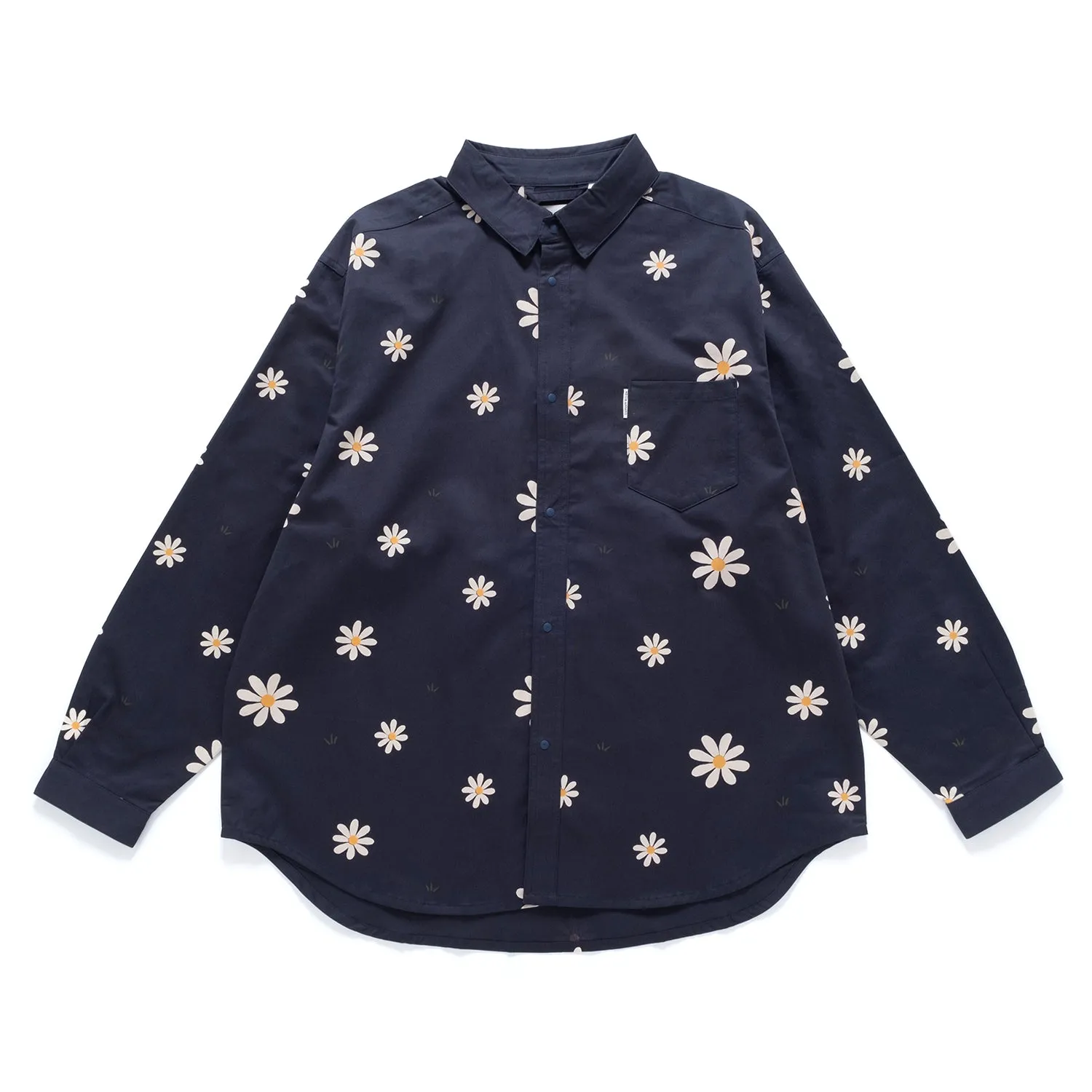(ST424) Daisy Allover Print Shirt Versatile Layering Denim Blend